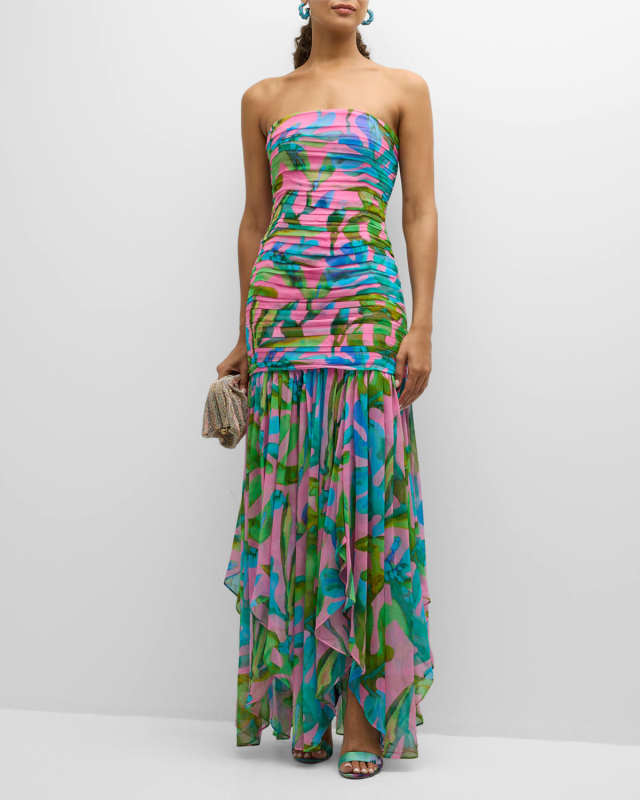 Teryn Silk Chiffon Strapless Maxi Dress